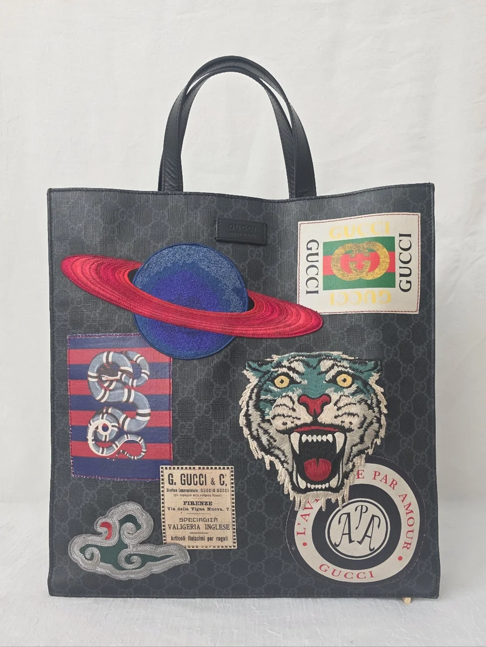 Auth Gucci GG Supreme Monogram Night Courrier Vertical Tote Bag